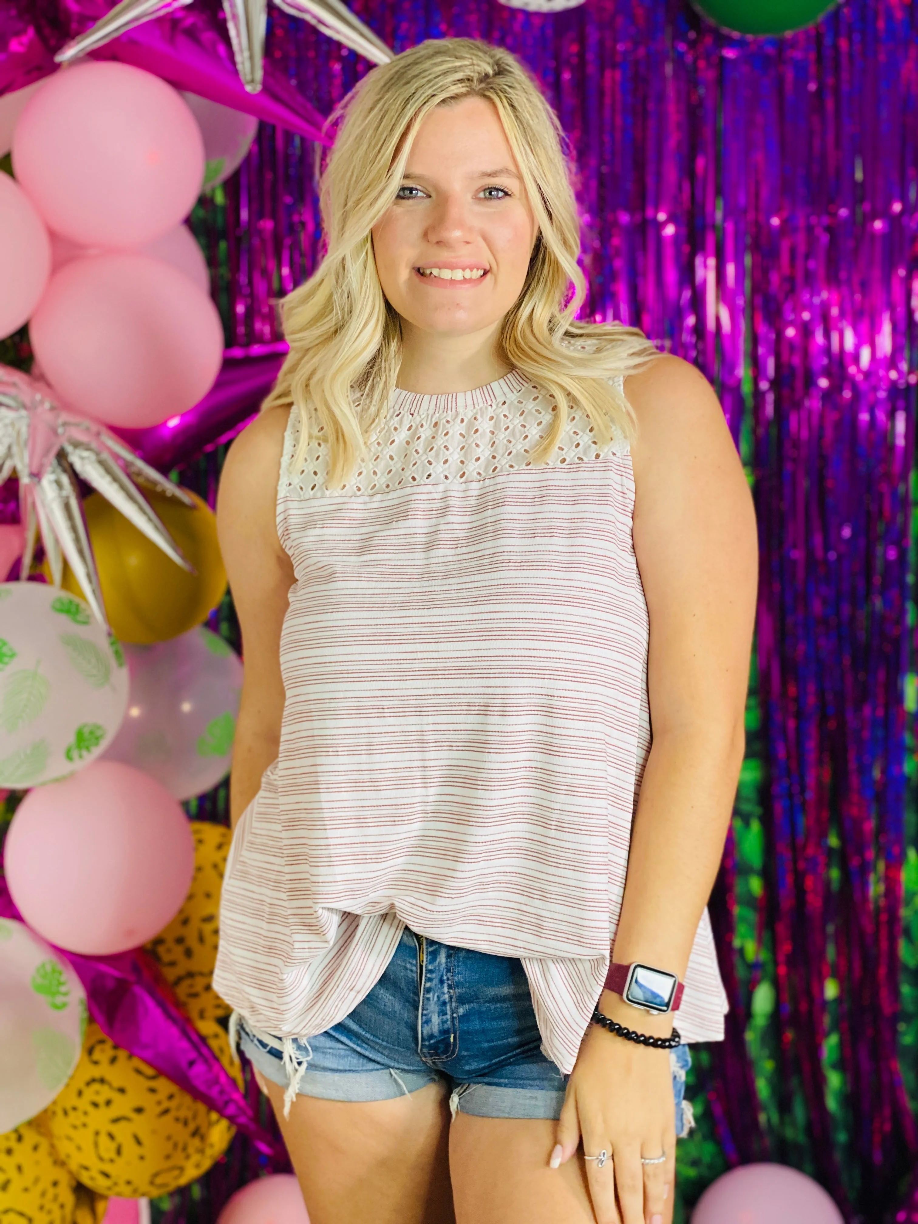 Ruby You Make Me Smile Eyelet Tank