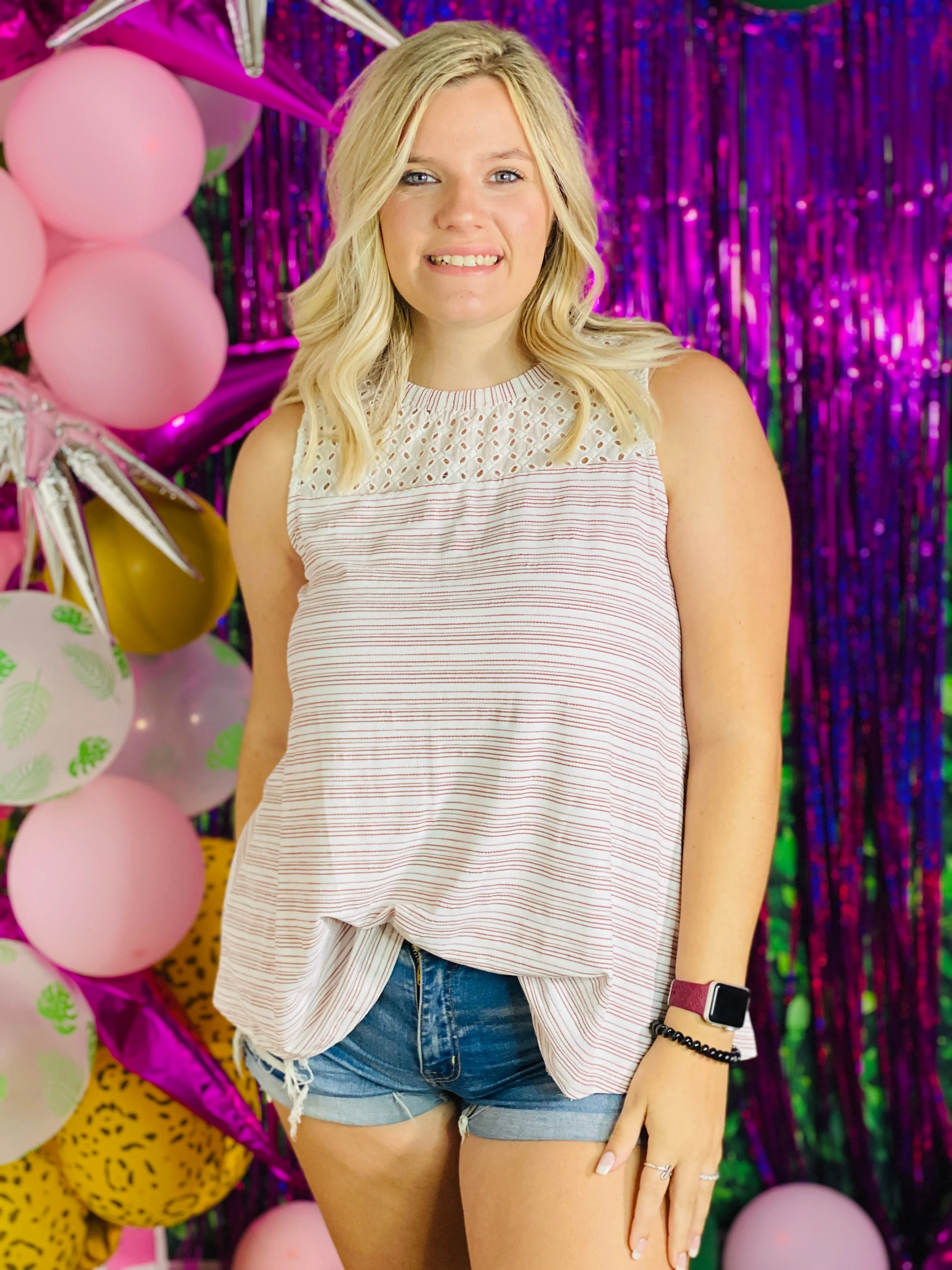 Ruby You Make Me Smile Eyelet Tank