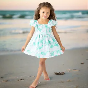 Shade Critters Mint Mermaid Toile Flutter Sleeve Smocked Dress
