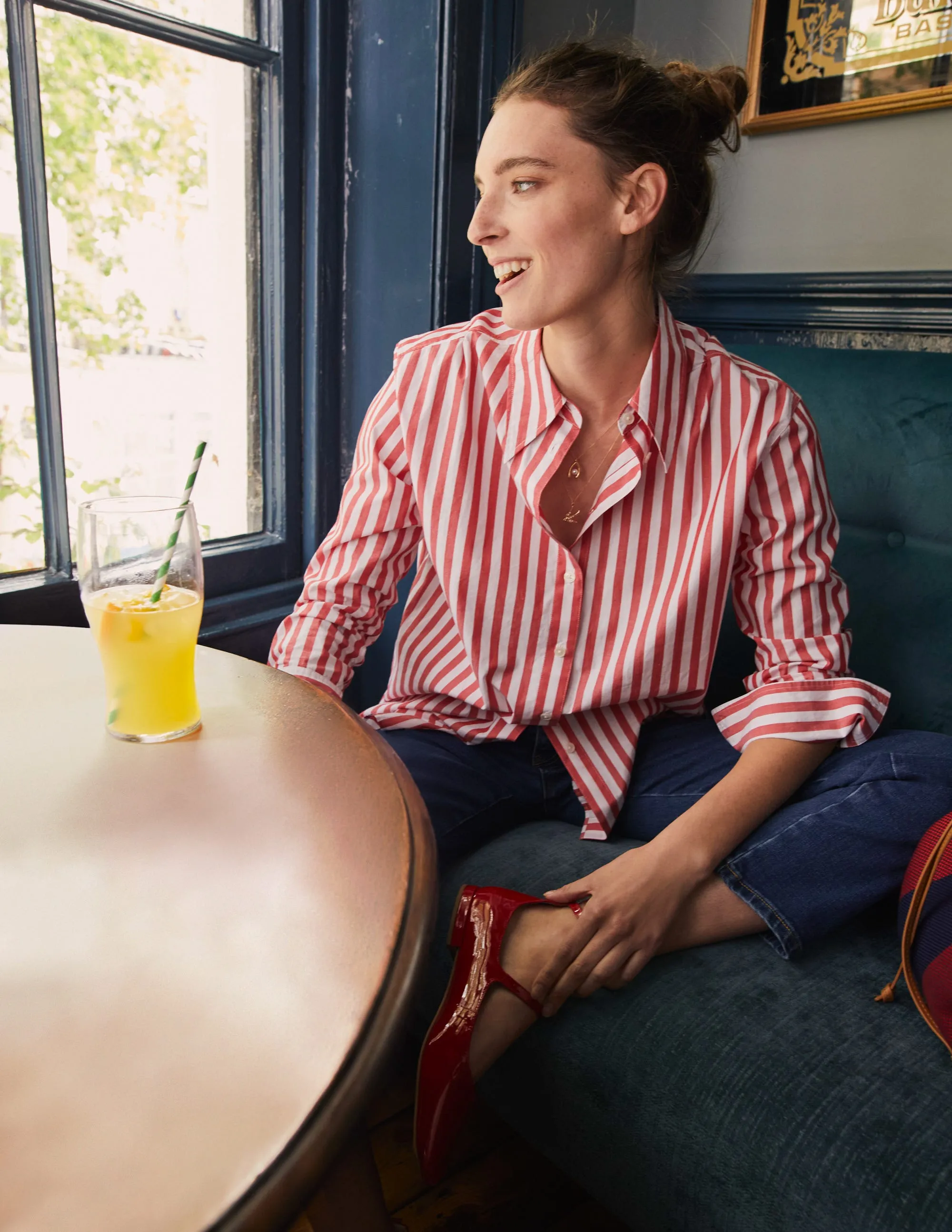 Sienna Cotton Shirt-Bright Red Stripe