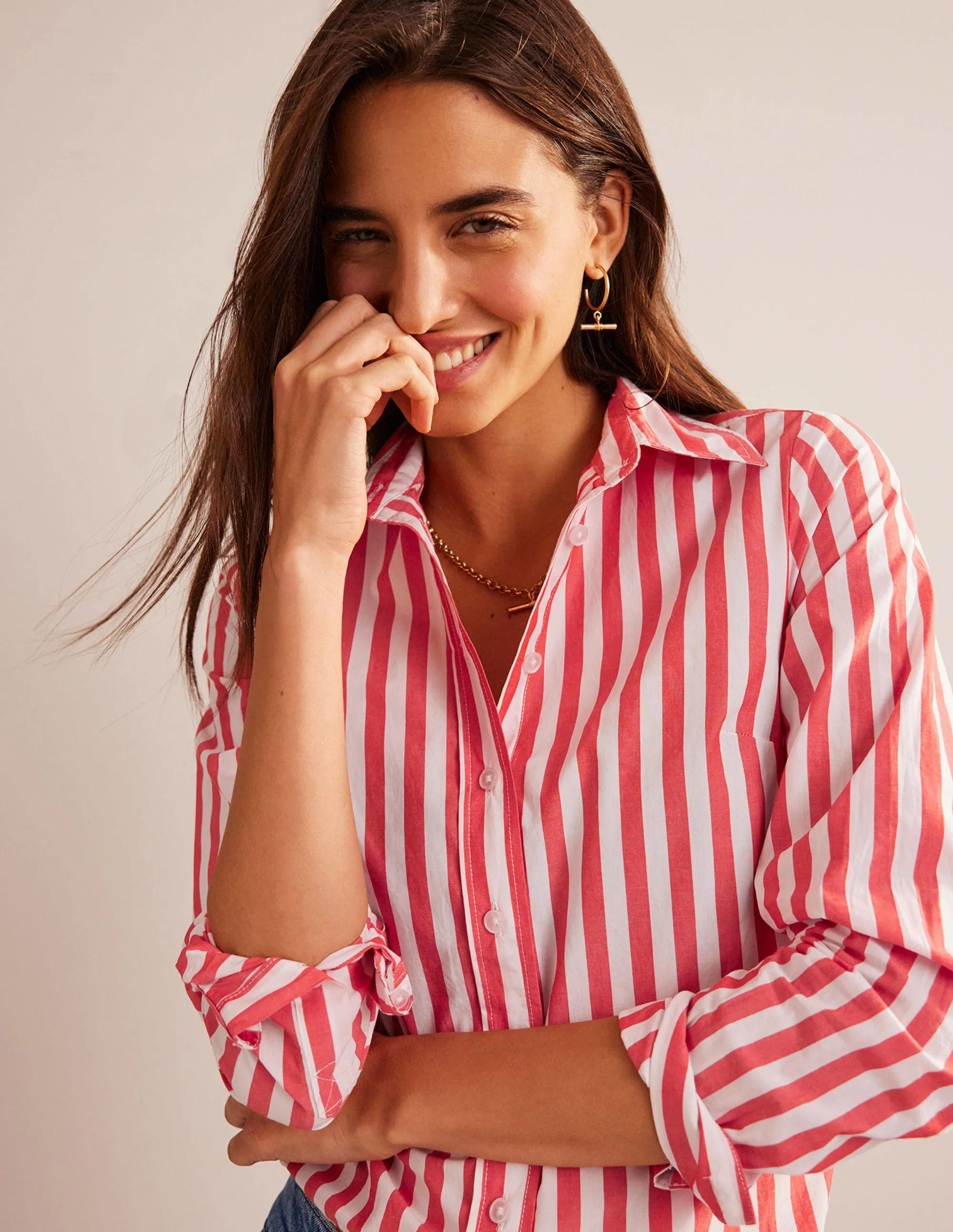Sienna Cotton Shirt-Bright Red Stripe