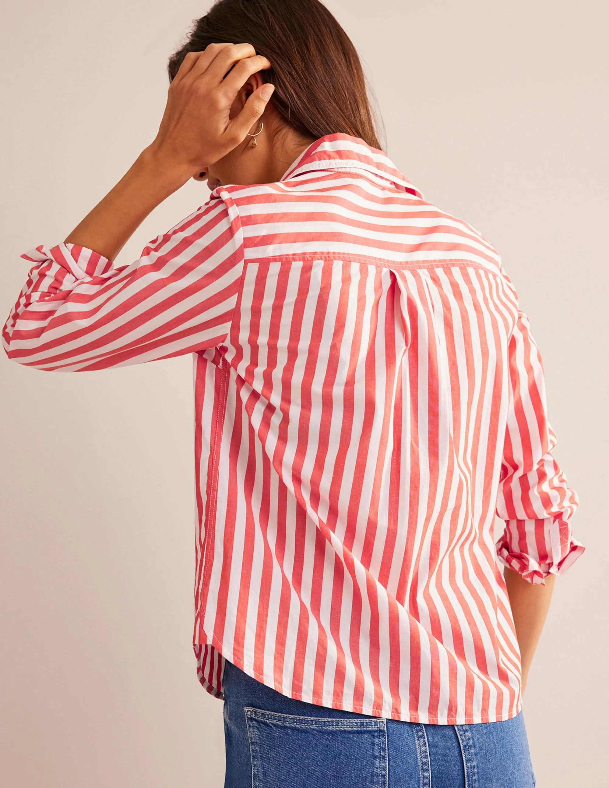 Sienna Cotton Shirt-Bright Red Stripe