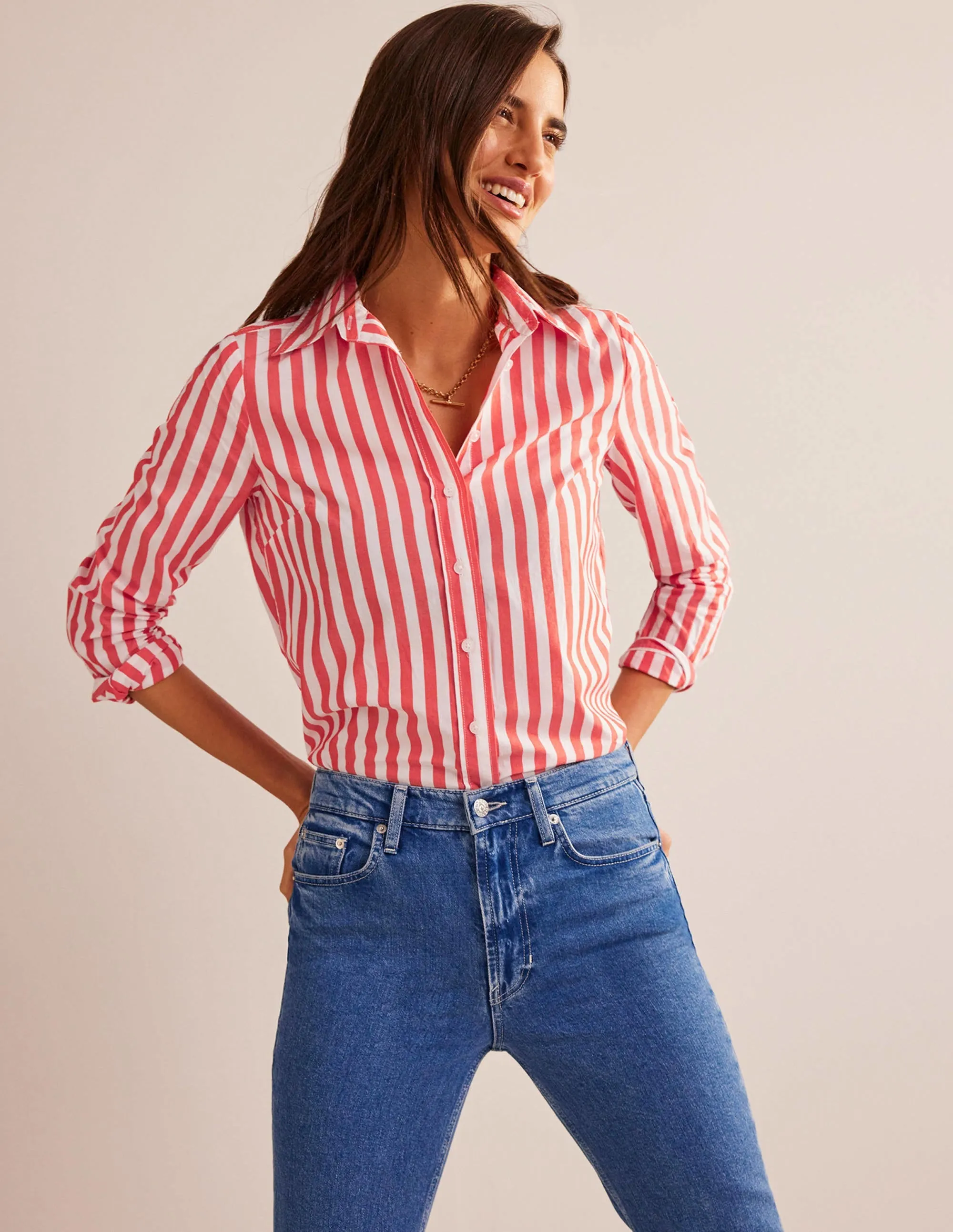 Sienna Cotton Shirt-Bright Red Stripe