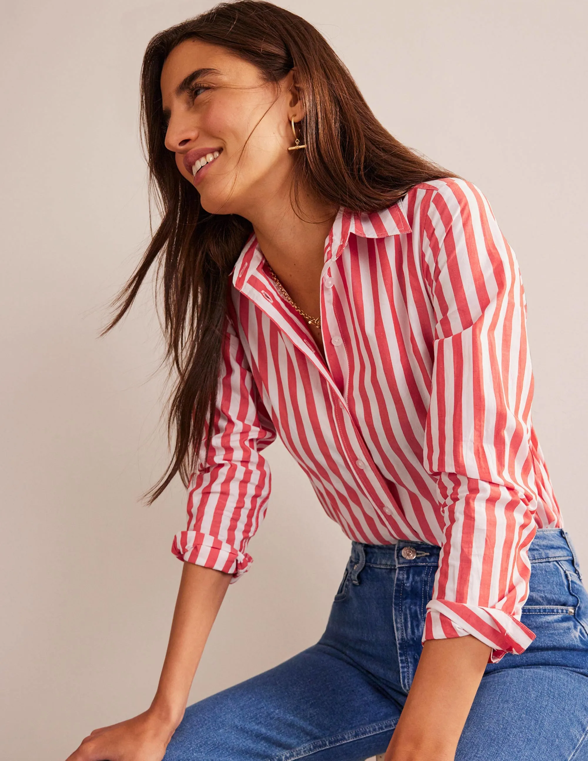 Sienna Cotton Shirt-Bright Red Stripe