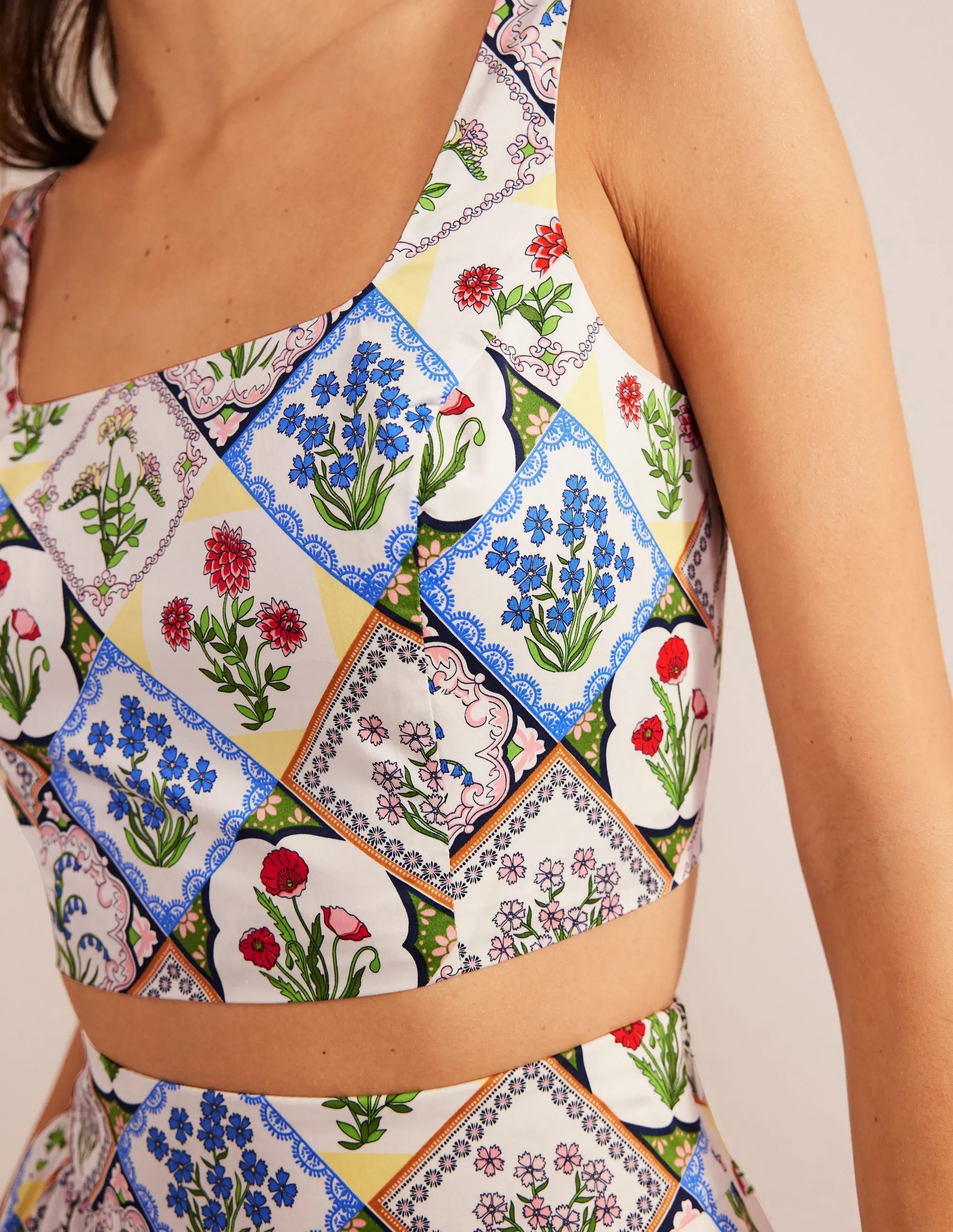 Square Neck Cropped Co Ord Top-Ivory, Wild Bluebell