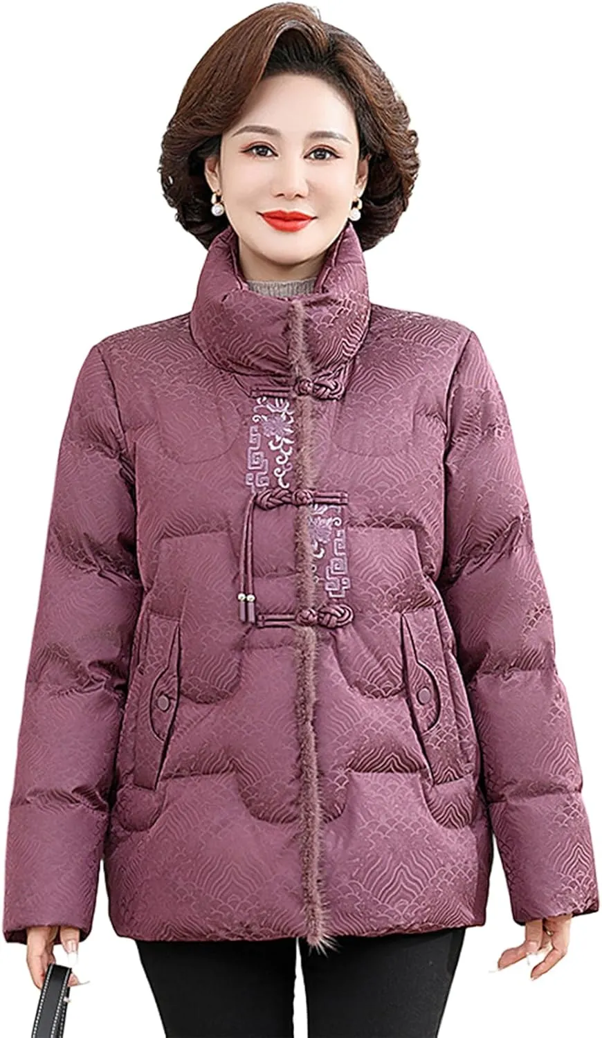 Stand-up Collar Puffer Jacket Middle-aged Mother Insulated Down Coat Fashionable and Versatile