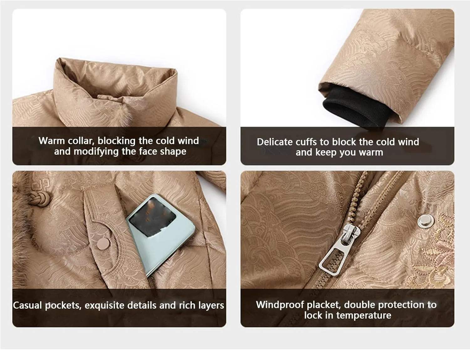 Stand-up Collar Puffer Jacket Middle-aged Mother Insulated Down Coat Fashionable and Versatile