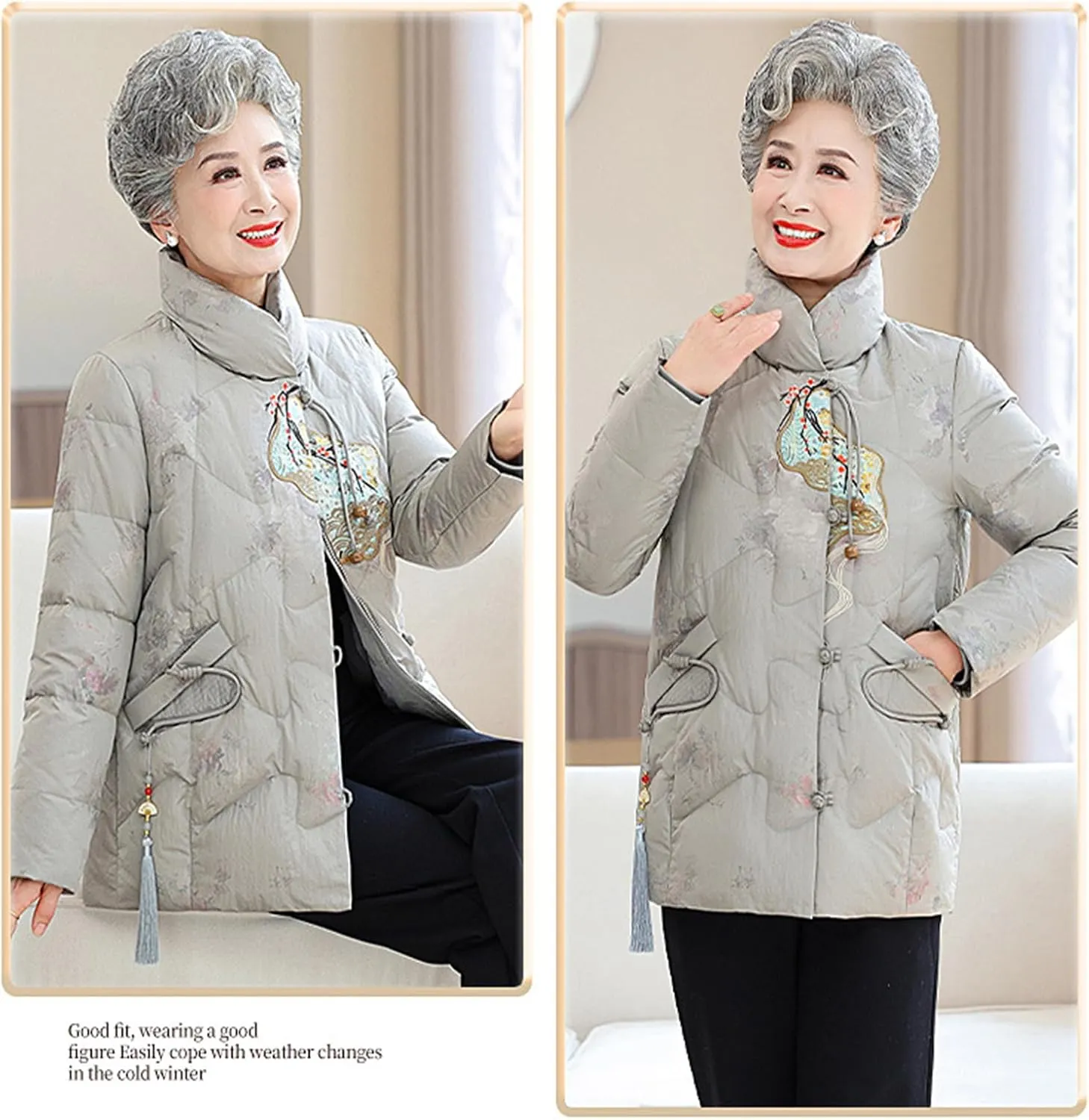 Stand-up Collar Puffer Jacket Middle-aged Mother Insulated Down Coat Fashionable and Versatile