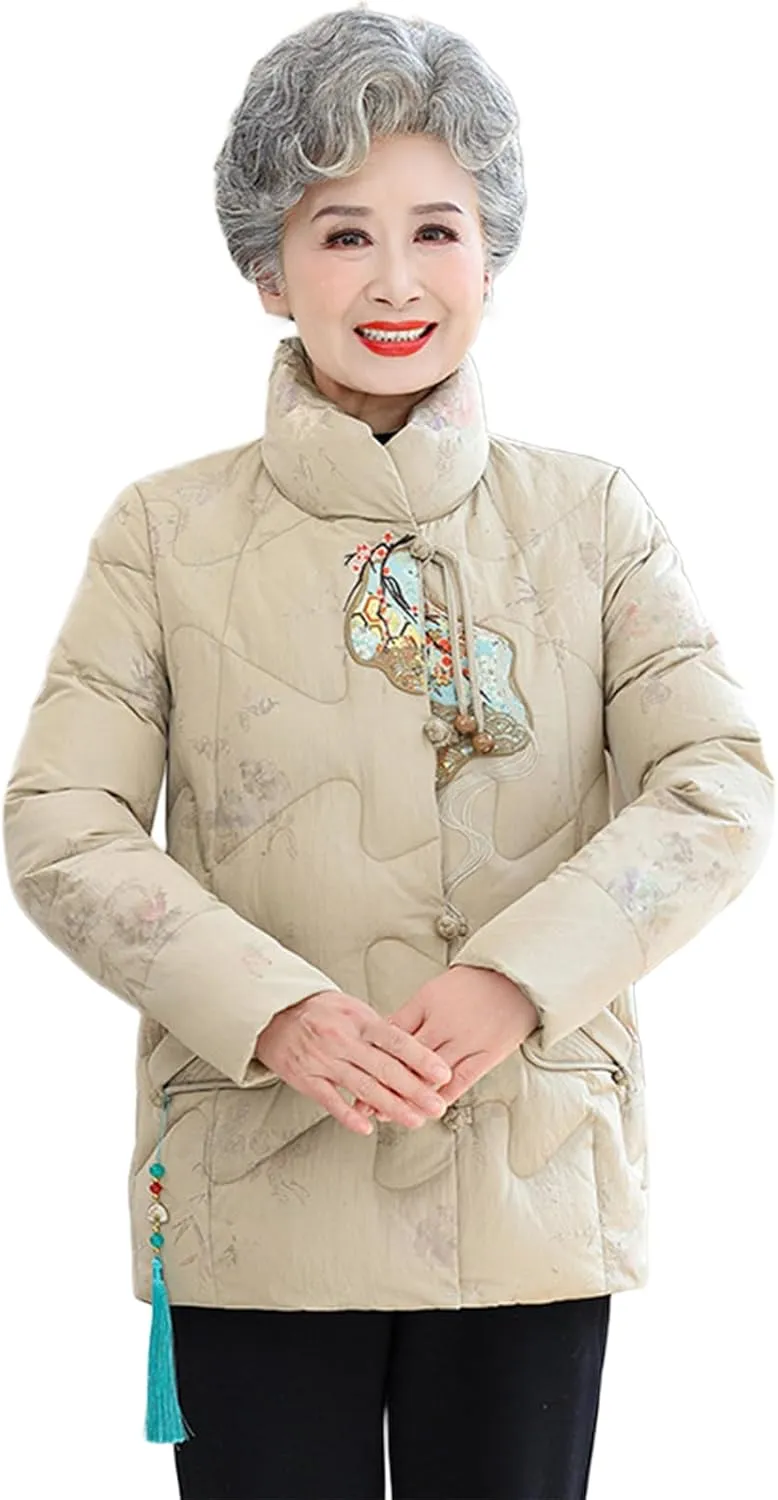 Stand-up Collar Puffer Jacket Middle-aged Mother Insulated Down Coat Fashionable and Versatile