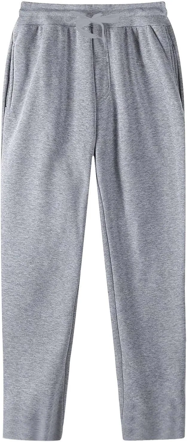 Straight Leg Sweatpants for Men Solid Casual Drawstring Elastic Waist Pants Loose Fit Comfort Trousers with Pockets