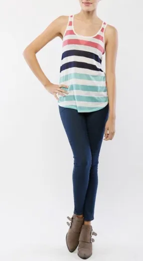 Striped Tank in Coral/Green/Navy