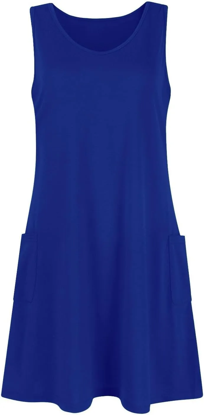 Summer Dresses for Women 2025 Trendy Plain Mini Sundresses Classy Cami Sleeveless Empire Waist Casual Dress with Pockets
