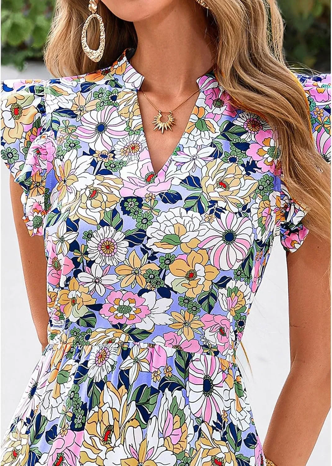 Summer Midi Dresses for Women 2025 Casual Boho Floral Beach Vacation Sundress V Neck Cap Sleeve Flowy Long Dresses