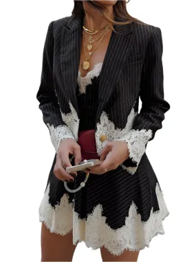 TEEK - Black Striped Patchwork Suit 2pc Top Set