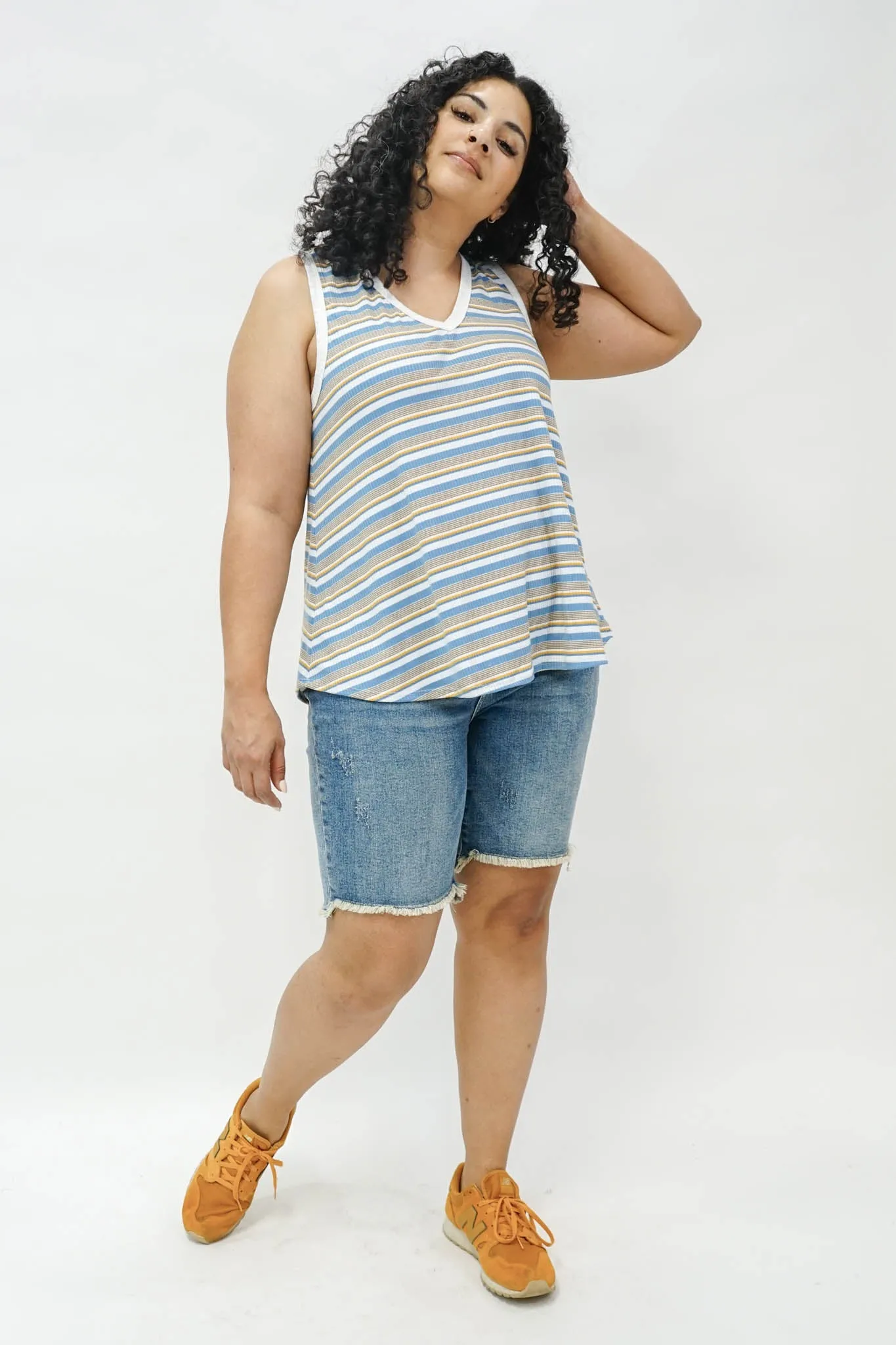 Teeny Striped Swing Tank in Blue