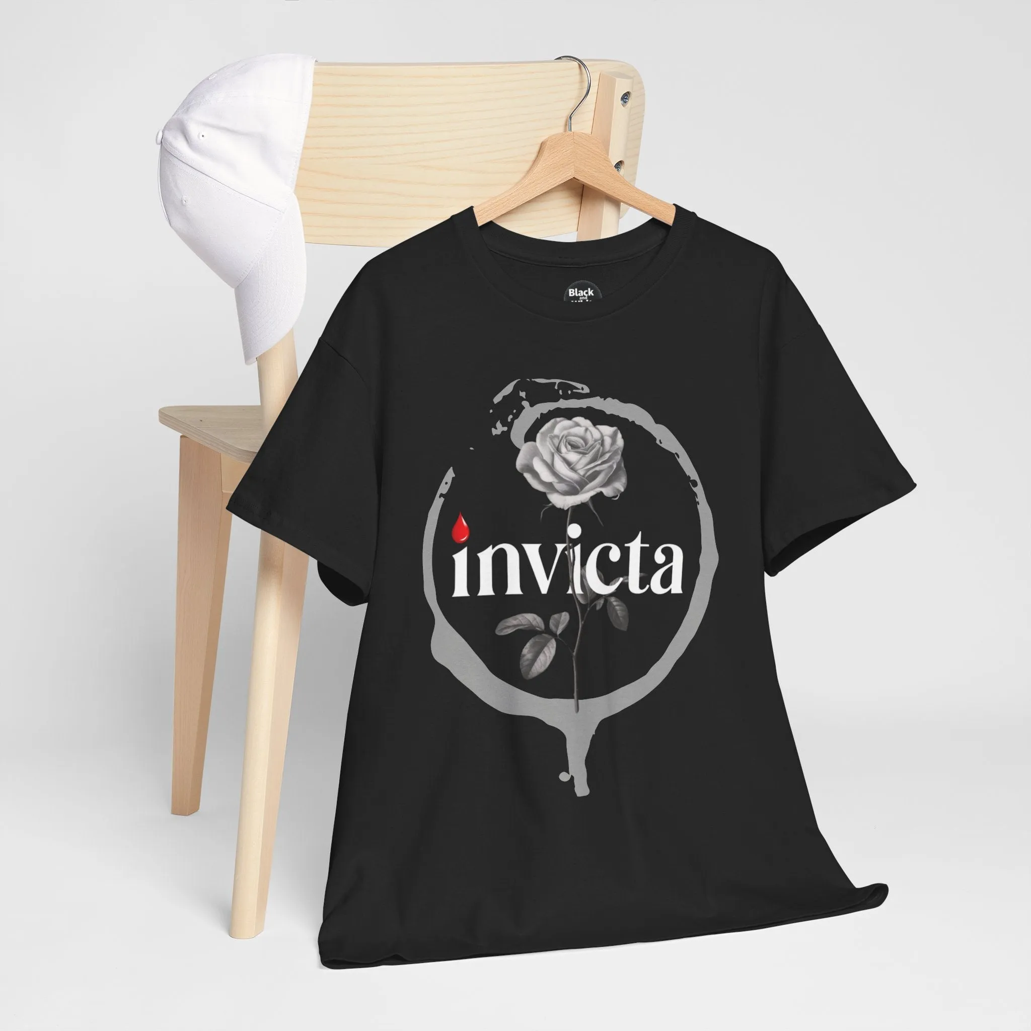 Unisex Heavy Cotton Tee - 'Invicta Rose' Graphic Bold Typography T-Shirt, Minimalist Floral Streetwear, Soft Casual Tee for Men and Women