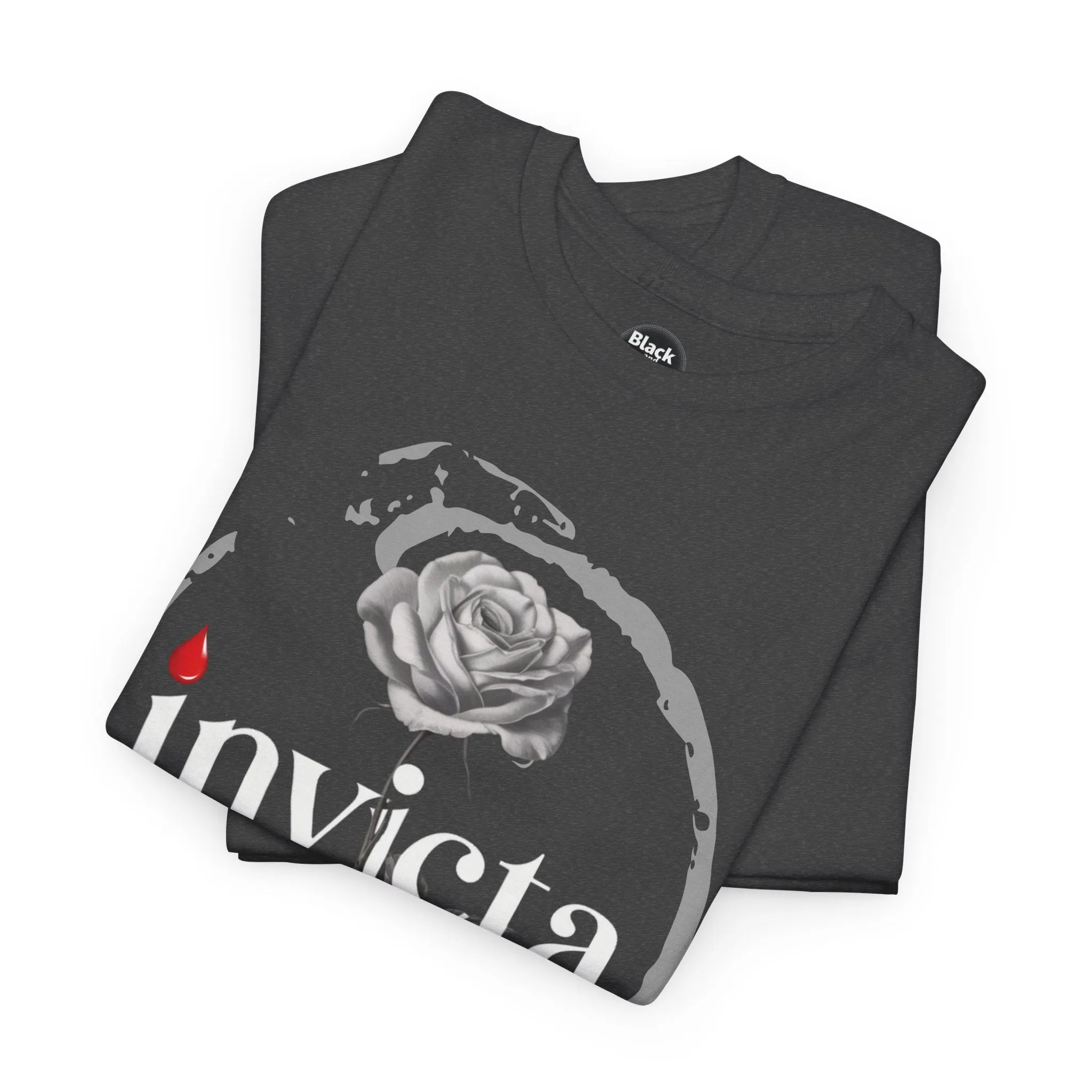 Unisex Heavy Cotton Tee - 'Invicta Rose' Graphic Bold Typography T-Shirt, Minimalist Floral Streetwear, Soft Casual Tee for Men and Women