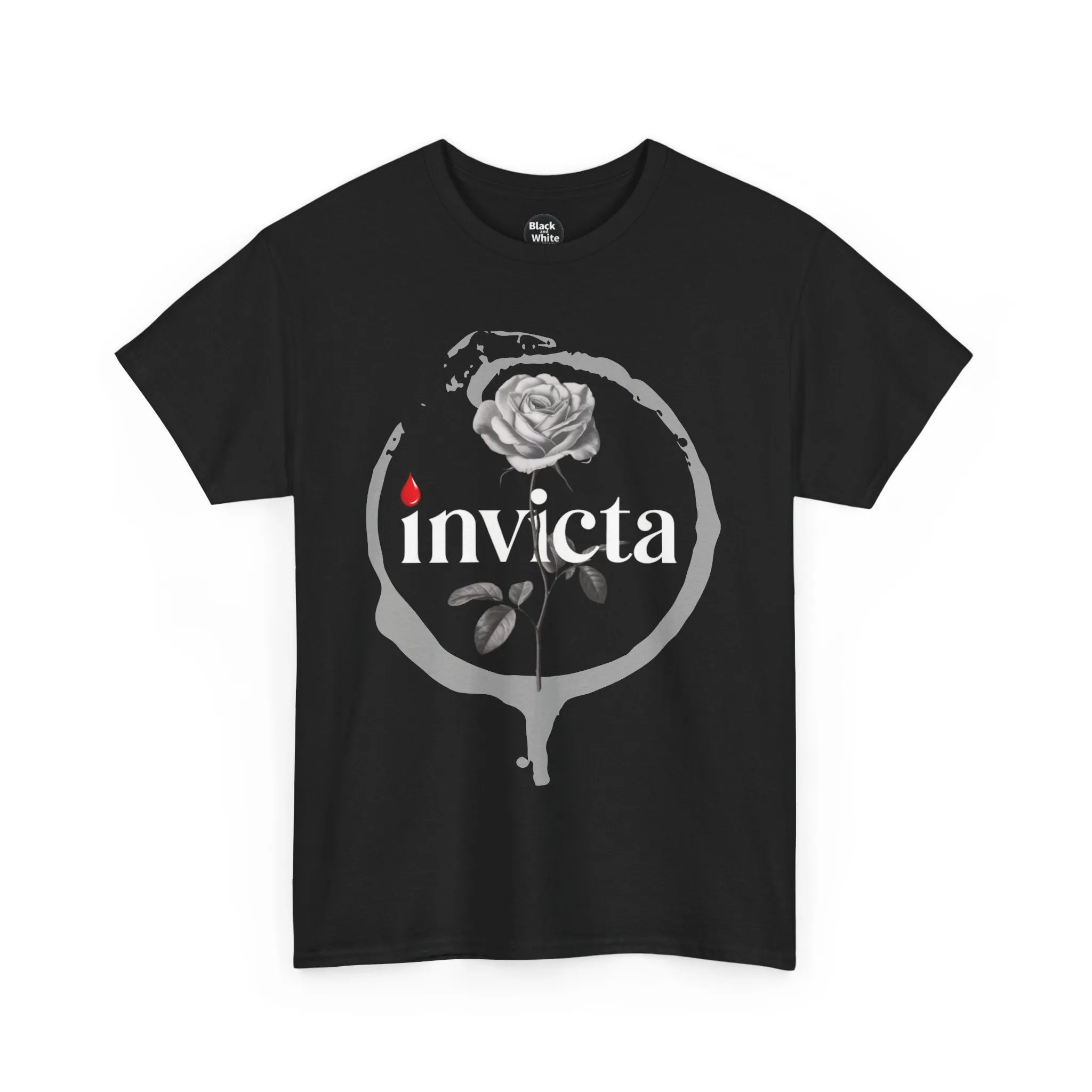 Unisex Heavy Cotton Tee - 'Invicta Rose' Graphic Bold Typography T-Shirt, Minimalist Floral Streetwear, Soft Casual Tee for Men and Women