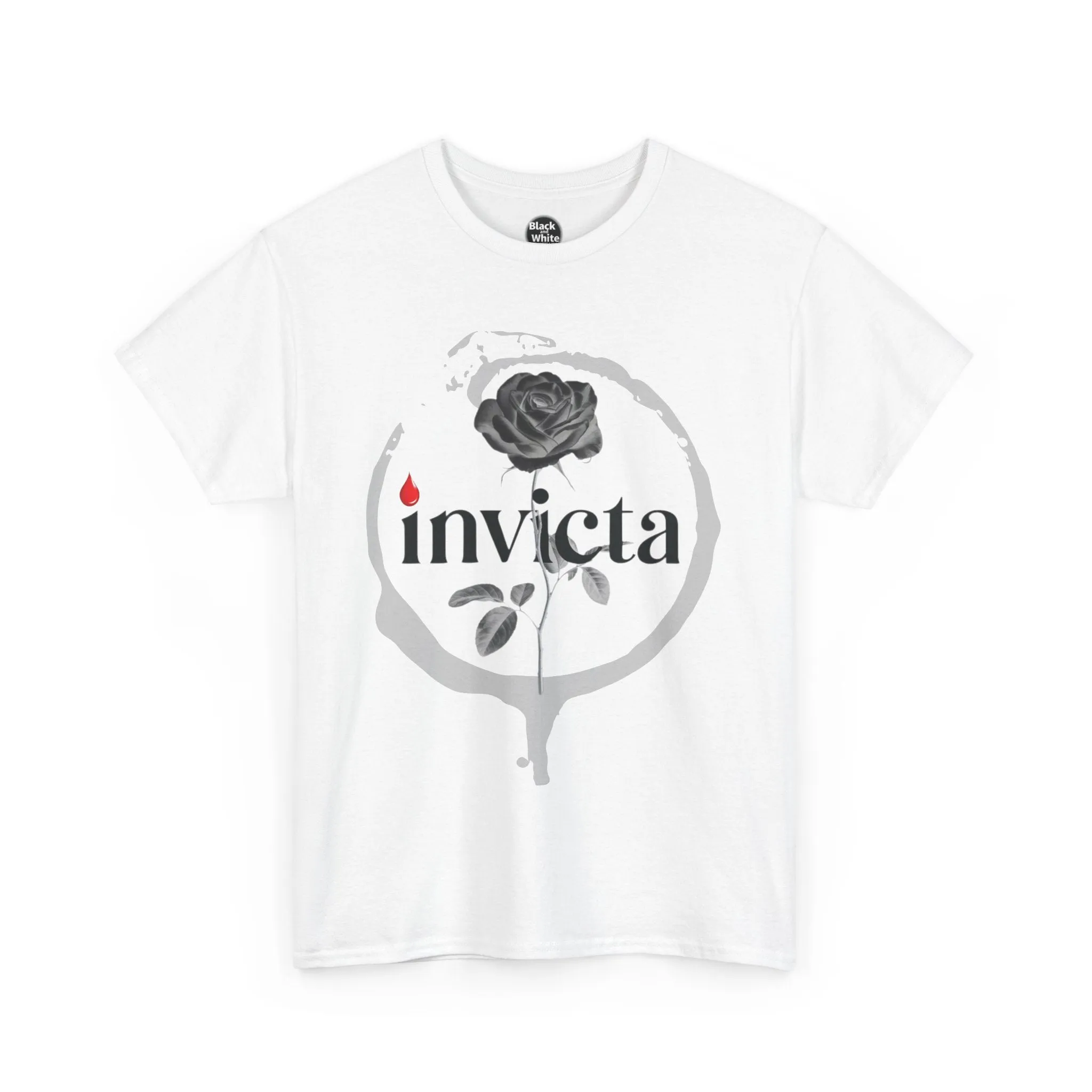 Unisex Heavy Cotton Tee - 'Invicta Rose' Graphic Bold Typography T-Shirt, Minimalist Floral Streetwear, Soft Casual Tee for Men and Women