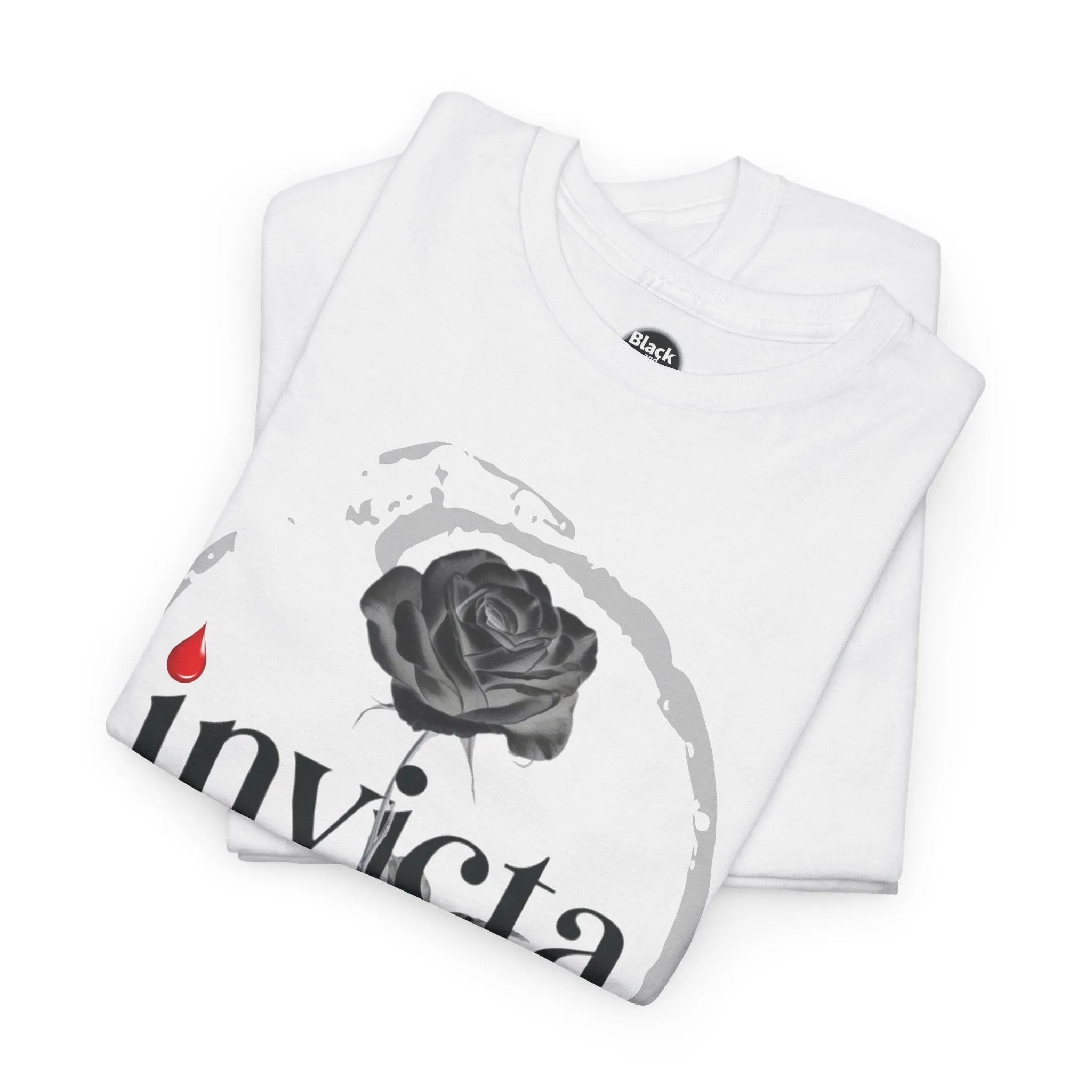 Unisex Heavy Cotton Tee - 'Invicta Rose' Graphic Bold Typography T-Shirt, Minimalist Floral Streetwear, Soft Casual Tee for Men and Women
