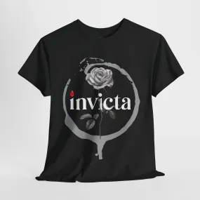 Unisex Heavy Cotton Tee - 'Invicta Rose' Graphic Bold Typography T-Shirt, Minimalist Floral Streetwear, Soft Casual Tee for Men and Women