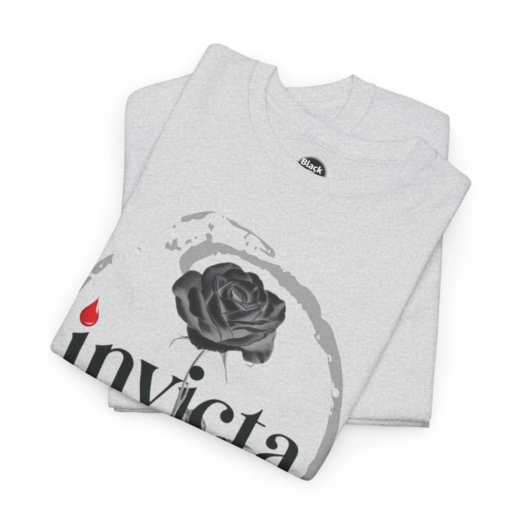 Unisex Heavy Cotton Tee - 'Invicta Rose' Graphic Bold Typography T-Shirt, Minimalist Floral Streetwear, Soft Casual Tee for Men and Women