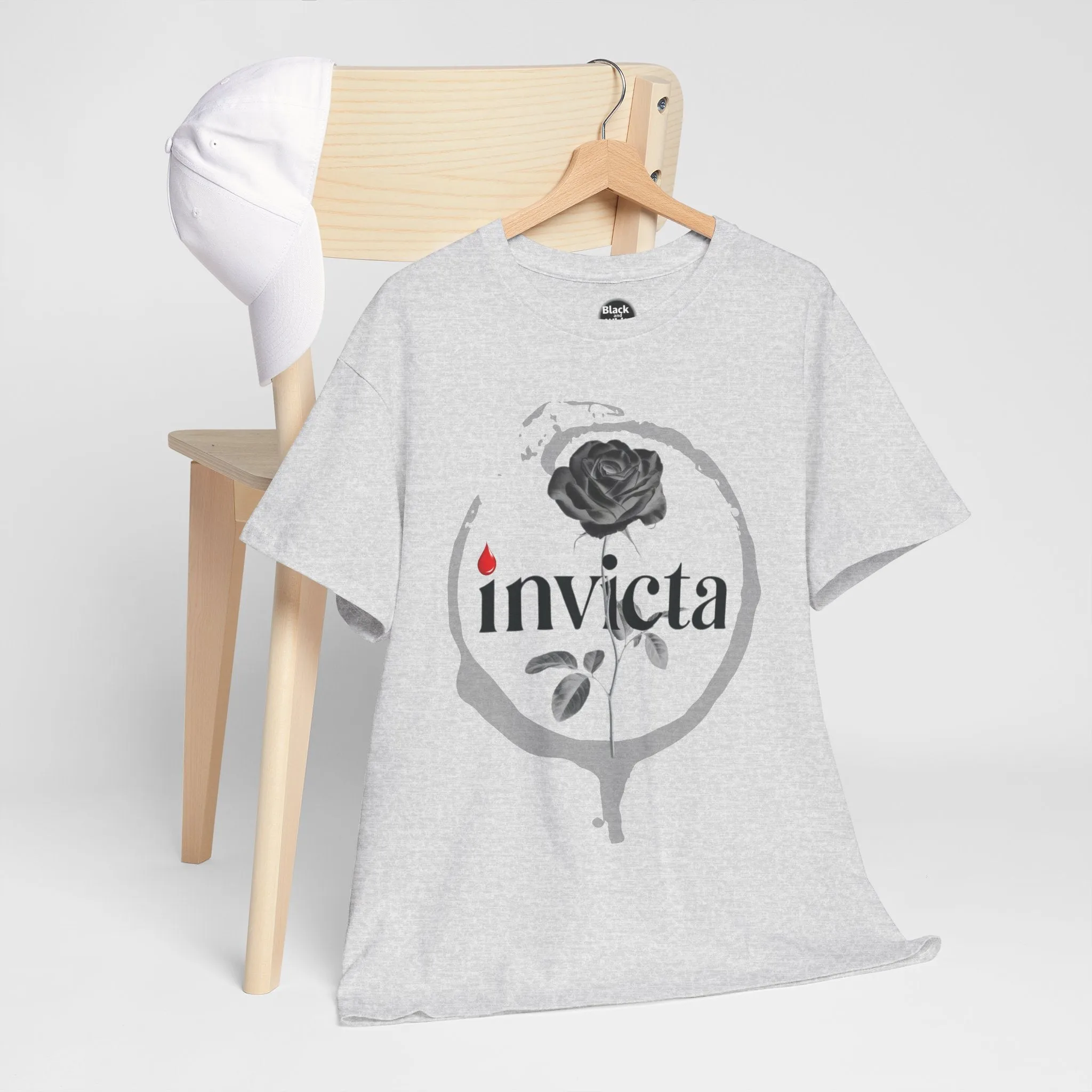 Unisex Heavy Cotton Tee - 'Invicta Rose' Graphic Bold Typography T-Shirt, Minimalist Floral Streetwear, Soft Casual Tee for Men and Women
