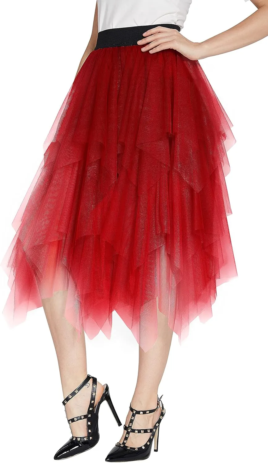 Urban CoCo Women's Sheer Tutu Skirt Tulle Mesh Layered Midi Skirt