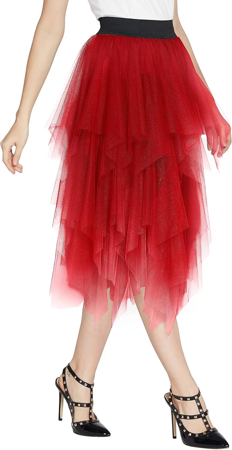 Urban CoCo Women's Sheer Tutu Skirt Tulle Mesh Layered Midi Skirt