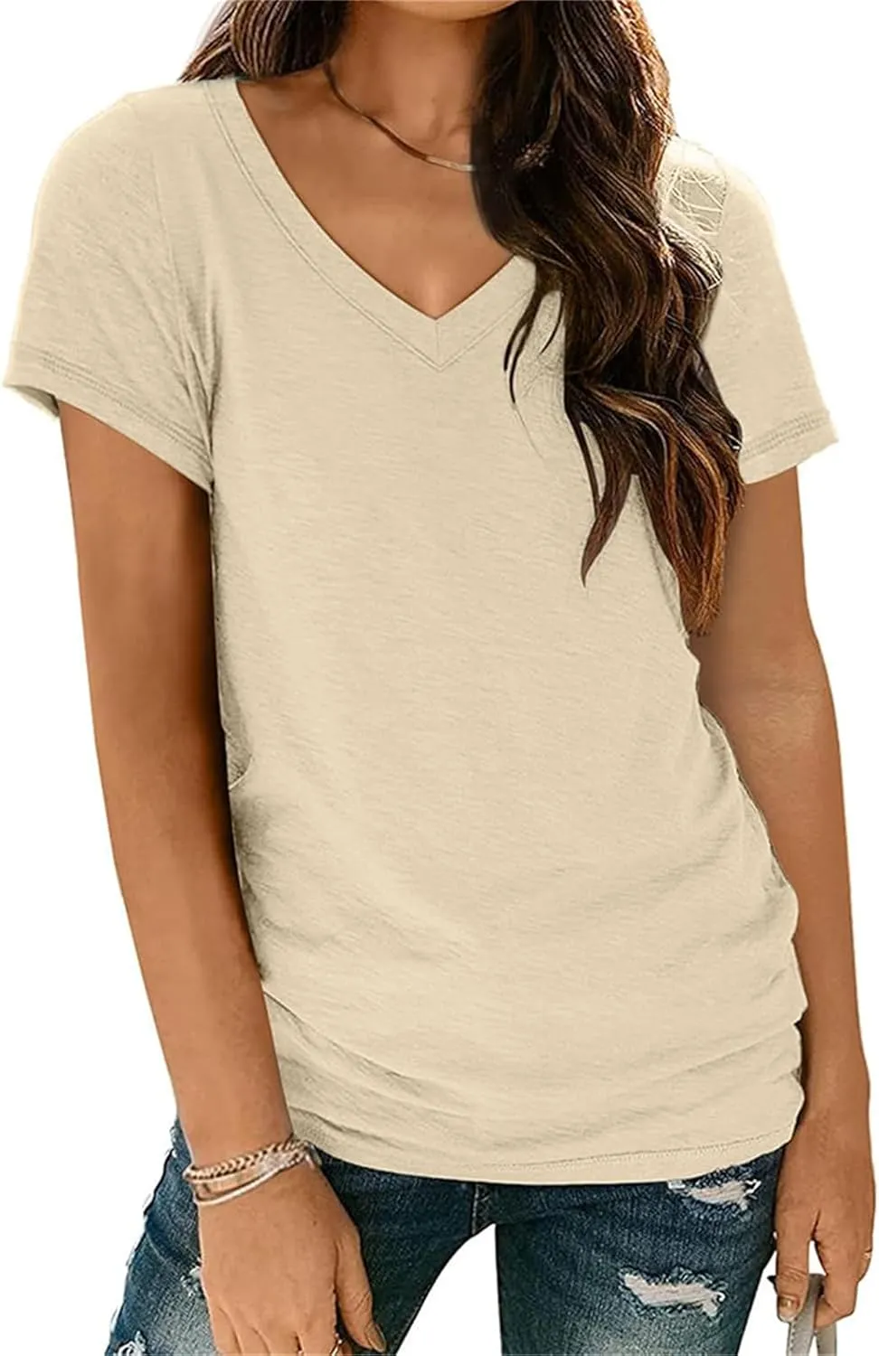 V Neck T Shirts for Women Cap Sleeve V Neck Tees Summer Cute Tops Casual Loose Fit Shirt Lightweight Soft Clothes