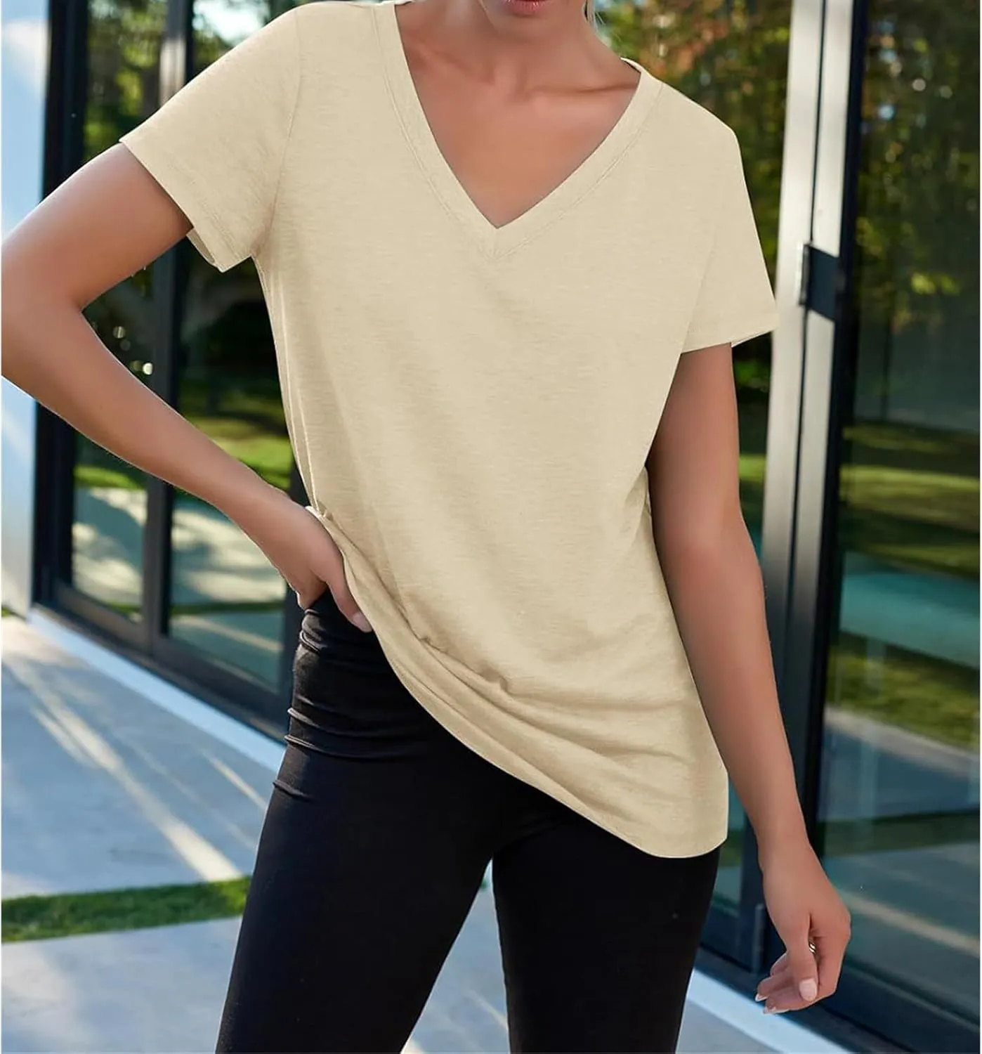 V Neck T Shirts for Women Cap Sleeve V Neck Tees Summer Cute Tops Casual Loose Fit Shirt Lightweight Soft Clothes