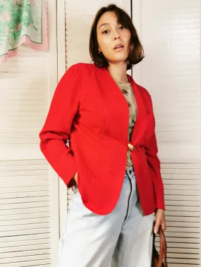 Vintage 80s red minimalist embroidered blazer jacket