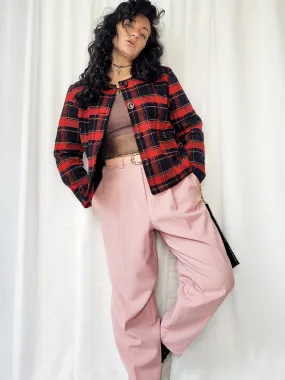 Vintage 90s red & black minimalist tartan blazer jacket