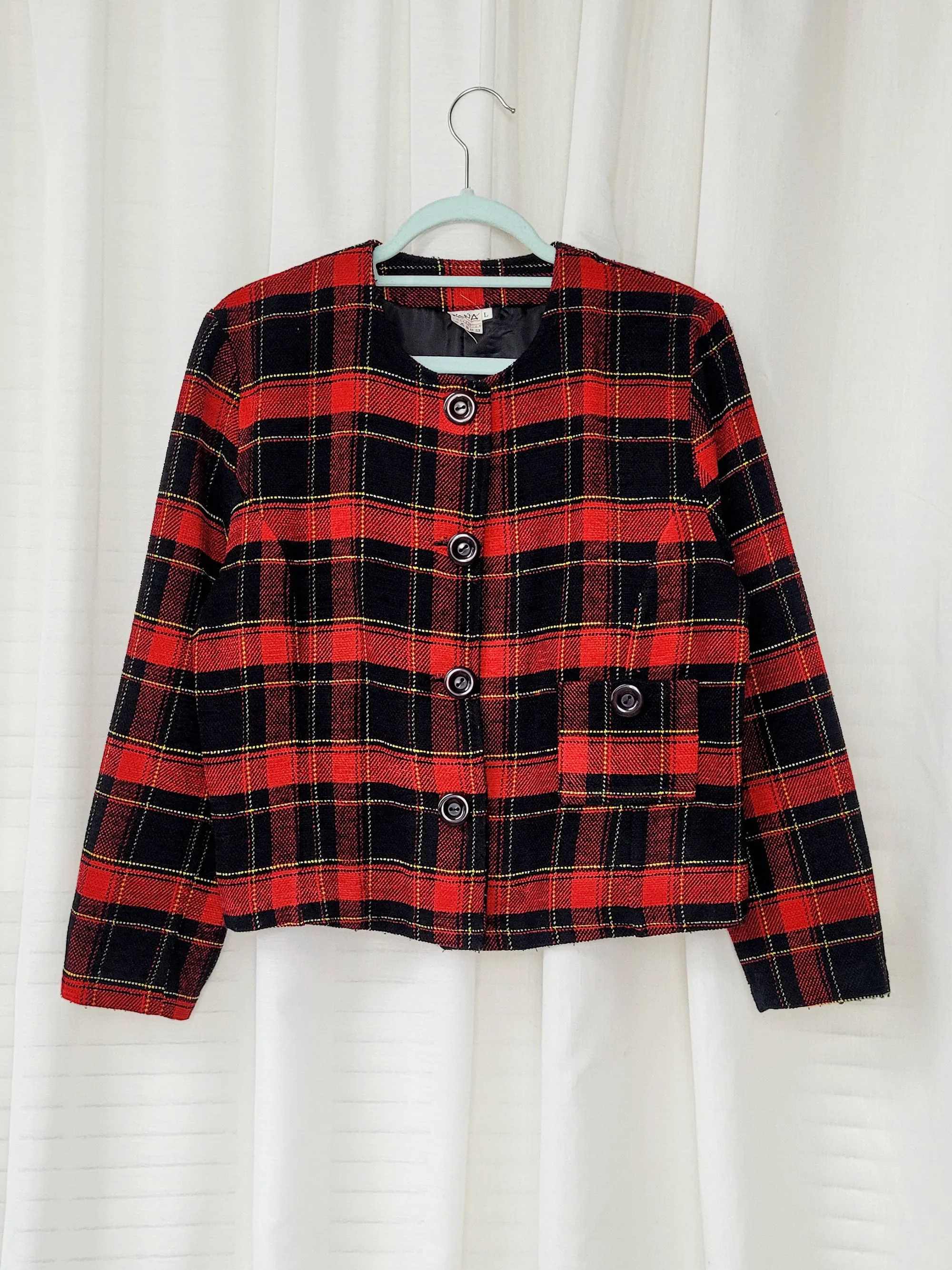 Vintage 90s red & black minimalist tartan blazer jacket