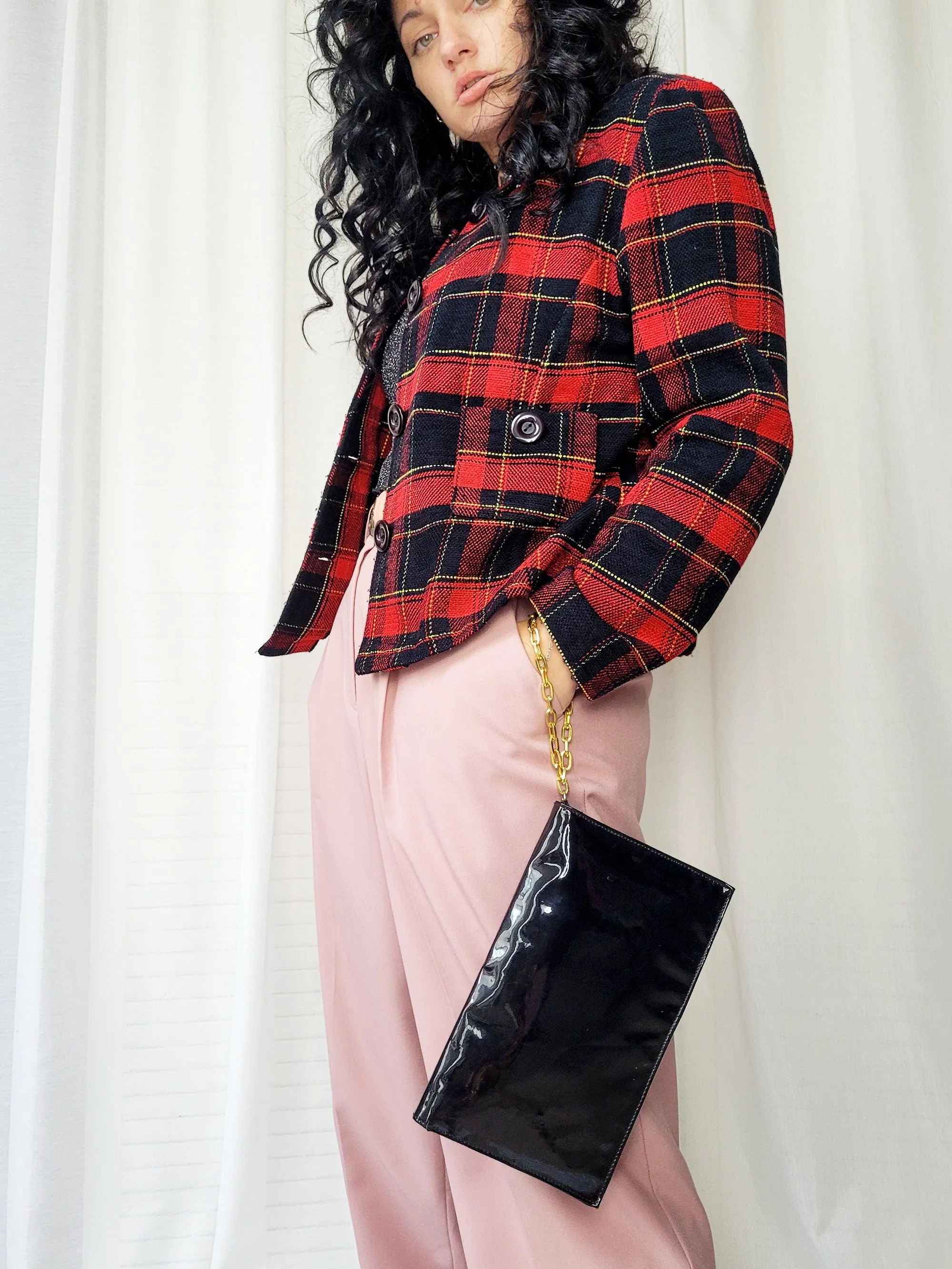 Vintage 90s red & black minimalist tartan blazer jacket