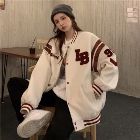 White Varsity Jacket Girl Spring and Autumn Clothes Student Versatile Top Baseball Uniform