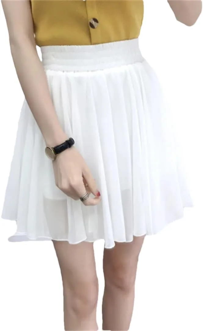 Women Pleated Leisure Chiffon Elegant Floral High Waist Mini Skirt Sweet