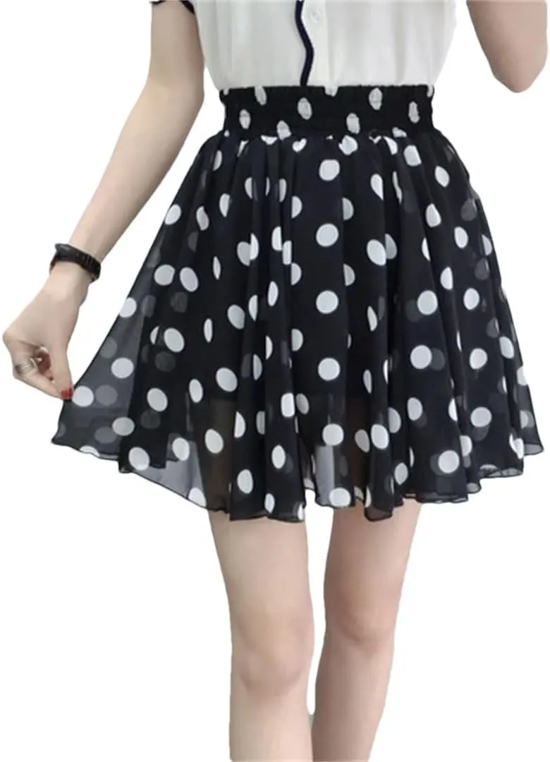 Women Pleated Leisure Chiffon Elegant Floral High Waist Mini Skirt Sweet
