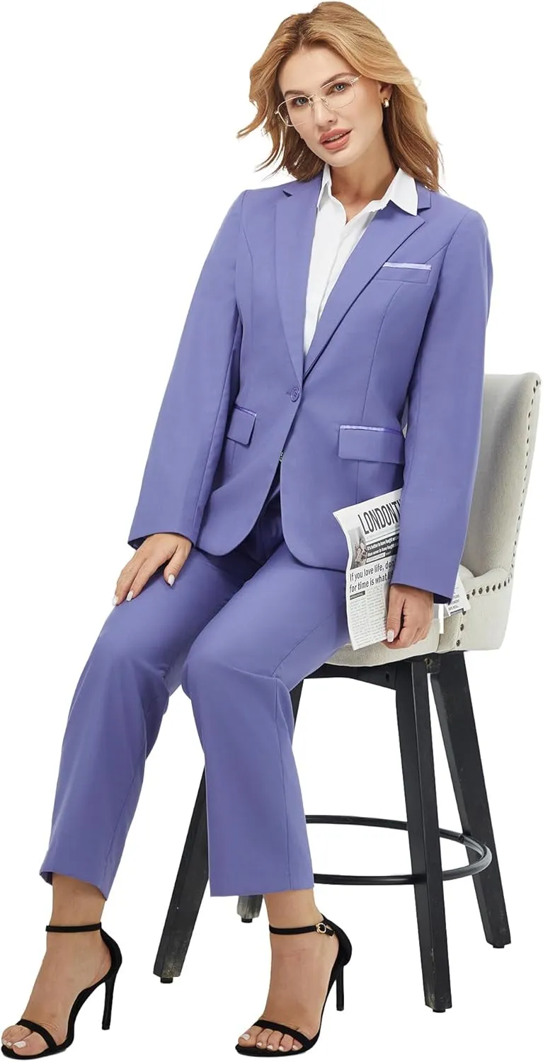 Women's 2 Piece Suit Notched Lapel One Button Slim Fit Business Office Work Tuxedo Blazer Pants Set
