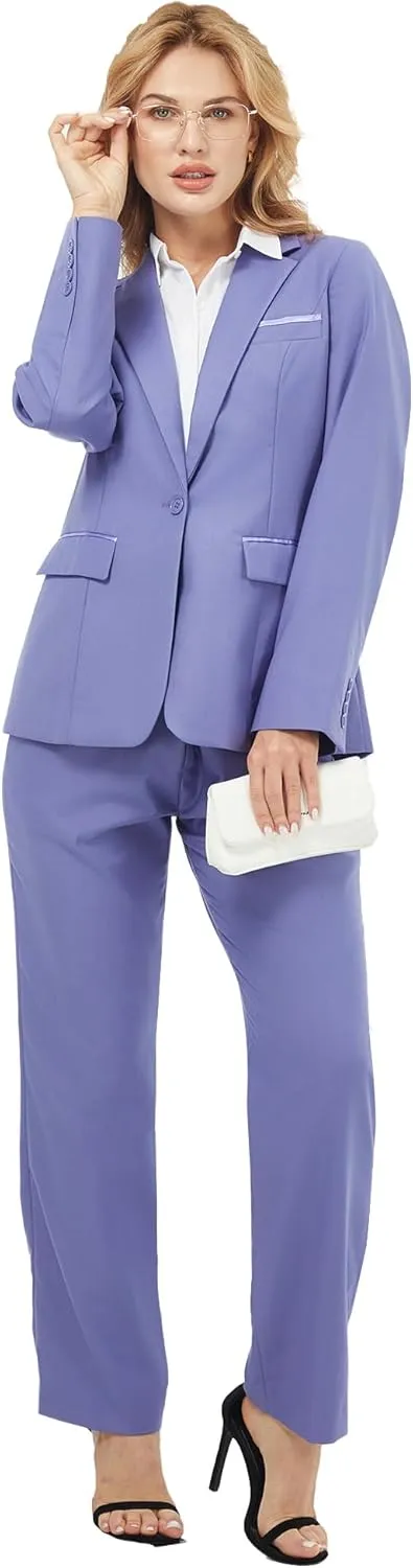 Women's 2 Piece Suit Notched Lapel One Button Slim Fit Business Office Work Tuxedo Blazer Pants Set