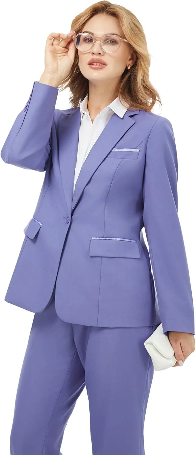 Women's 2 Piece Suit Notched Lapel One Button Slim Fit Business Office Work Tuxedo Blazer Pants Set