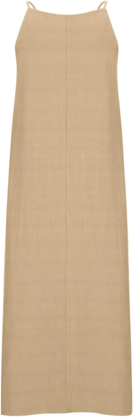 Women's Cotton Linen Maxi Dress Spaghetti Strap Sleeveless Beach Long Dresses Summer Loose Flowy Sundress