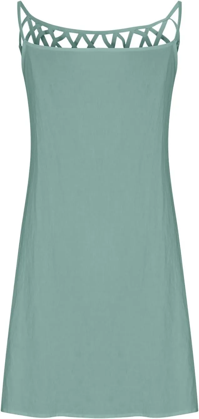 Women's Sleeveless Cut - Out Neckline Mini Dresses 2025 Casual Summer Chic Shift Dress for City Walks, Shopping Dates