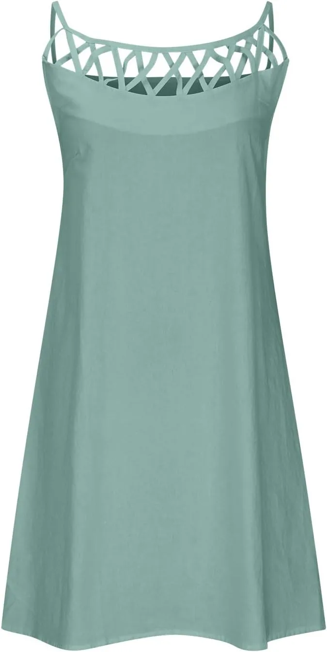 Women's Sleeveless Cut - Out Neckline Mini Dresses 2025 Casual Summer Chic Shift Dress for City Walks, Shopping Dates