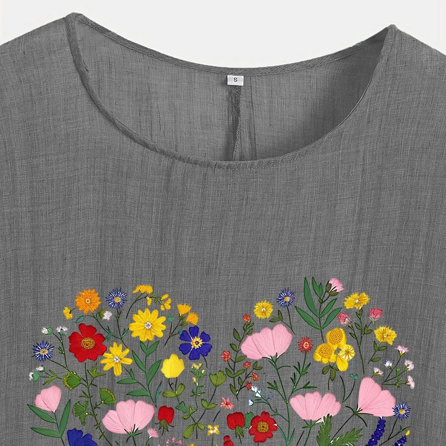 Womens Tshirts Cotton Loose Fit Lightweight Linen Blouses Soft Shirts Fashion Flower Print Casual Summer Blouse Tee