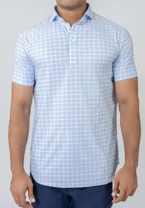 Wrinkle-Free Blue Super-Soft Tartan Performance Stretch Polo Shirt